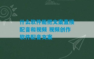 什么软件能把文案直接配音和视频 视频创作软件配音文案