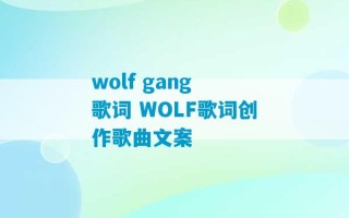 wolf gang 歌词 WOLF歌词创作歌曲文案