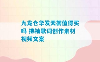 九龙仓华发天荟值得买吗 拂袖歌词创作素材视频文案