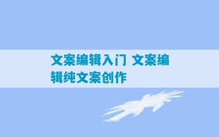 文案编辑入门 文案编辑纯文案创作