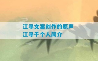 江寻文案创作的原声 江寻千个人简介