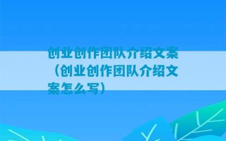 创业创作团队介绍文案（创业创作团队介绍文案怎么写）