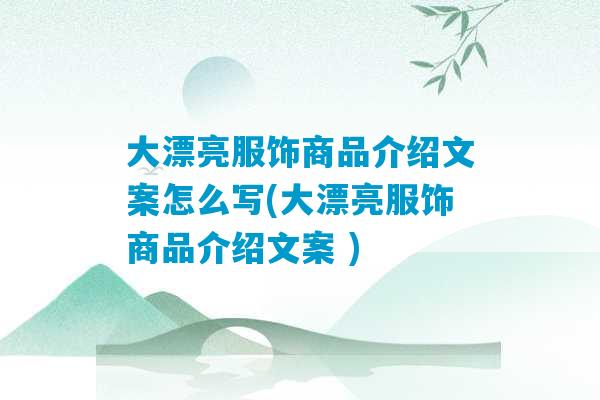 大漂亮服饰商品介绍文案怎么写(大漂亮服饰商品介绍文案 )-第1张图片-臭鼬助手